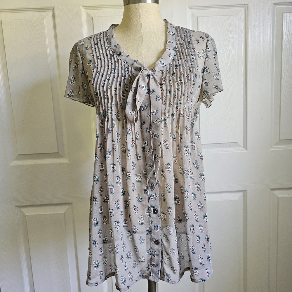 Blue Bird Floral Blouse with Tie-Front